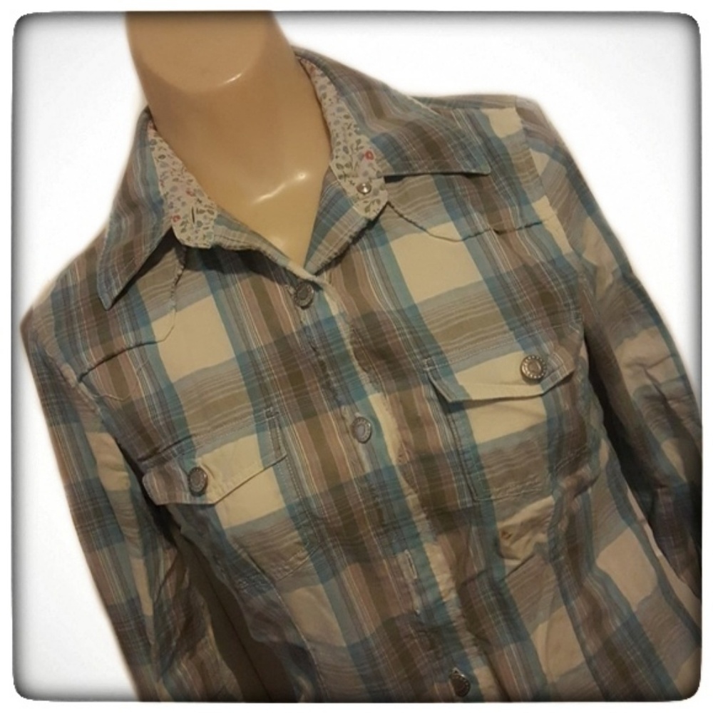 At Last Punk Rock Plaid Skull Disigned Button Up-S